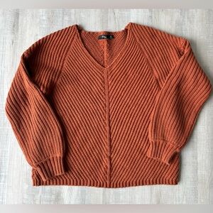 OBEY Rust Brown/Orange Long Sleeve V-Neck Ribbed Knit Sweater Size XS